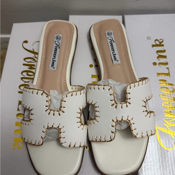 Forever Link Shoes - Luxury Women’s White and Brown Stitch Sandals